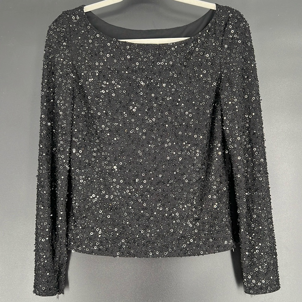 Vie By Victoria Royal Black Beaded Sequined Top
